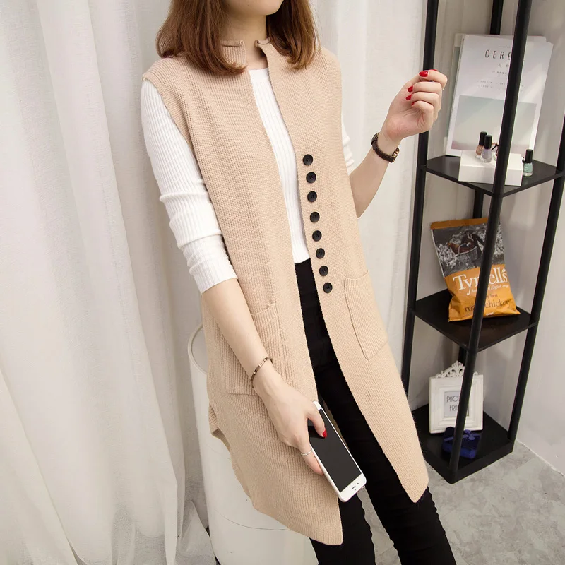 Для женщин модные элегантные леди карман пальто без рукавов Вязаные Жилеты для