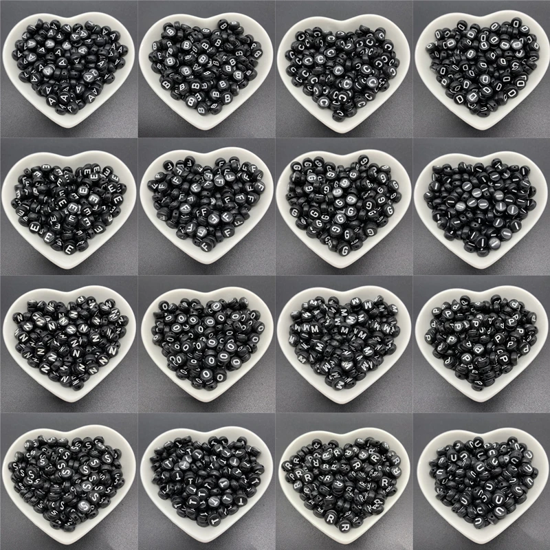 Черные акриловые разделенные бусины 100 шт. 7 мм овальной формы с алфавитом и