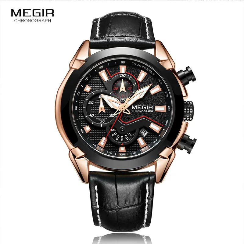 

MEGIR Creative Quartz Men Watch Leather Chronograph Army Military Sport Watches Men Clock Hour Relogio Masculino Reloj Hombre