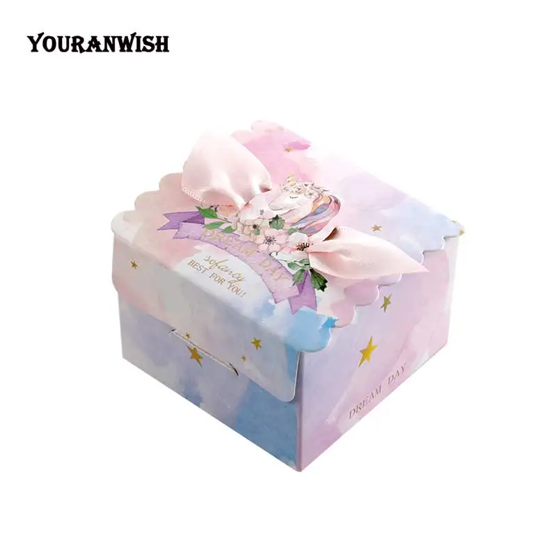 50pcs/lot Unicorn Paper Candy Box Square marble Candy Boxes for Unicorn Party Baby Shower Birthday Gift box with wedding favor