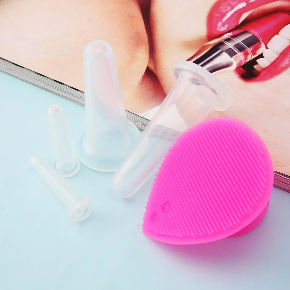 5pcs/set Silicone Face Eye Cupping Jar Facial Lifting Massage Cups with Cleansing Brush Skin Beauty Health Care hot | Красота и