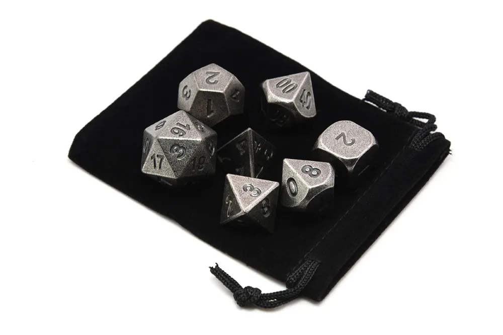 Многогранные металлические игральные кости Набор из 7 с мешком для игры в кости для RPG DnD MTG настольные игры древняя медь, древнее золото, древнее серебро