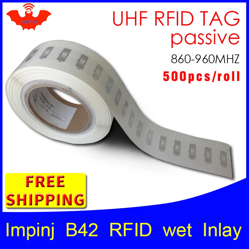 RFID tag UHF sticker Impinj B42 EPC 6C wet inlay 915mhz868mhz860-960MHZ Higgs3 500pcs free shipping adhesive passive RFID label