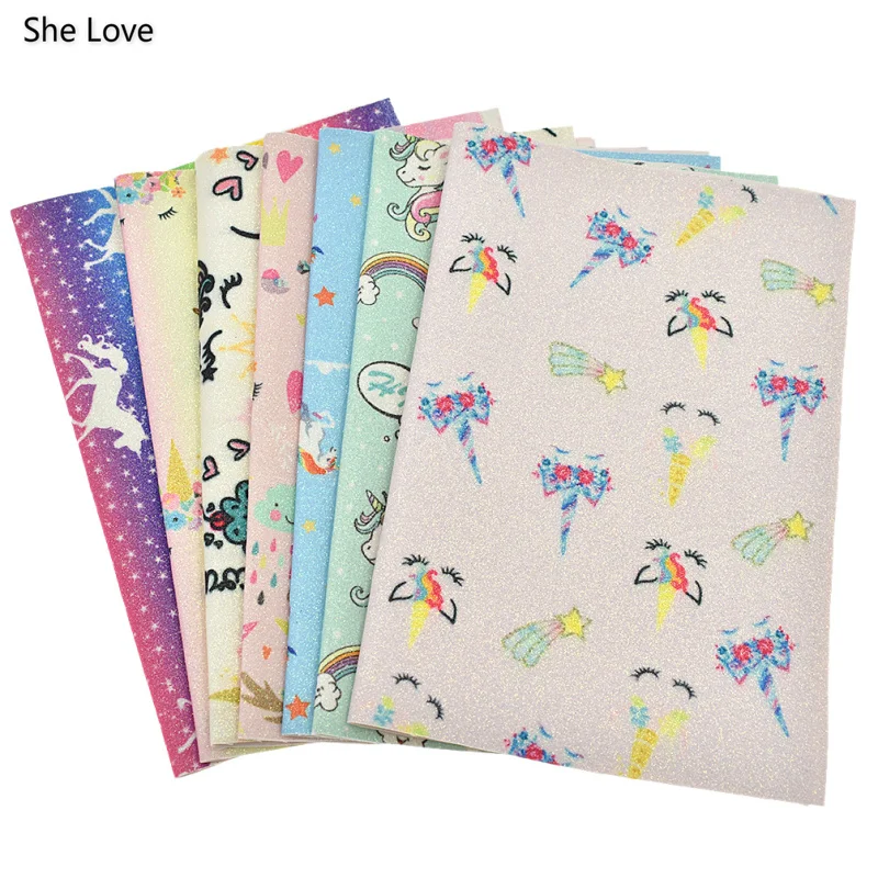She Love Horse Единорог блестящая искусственная кожа ткань DIY материал для одежды