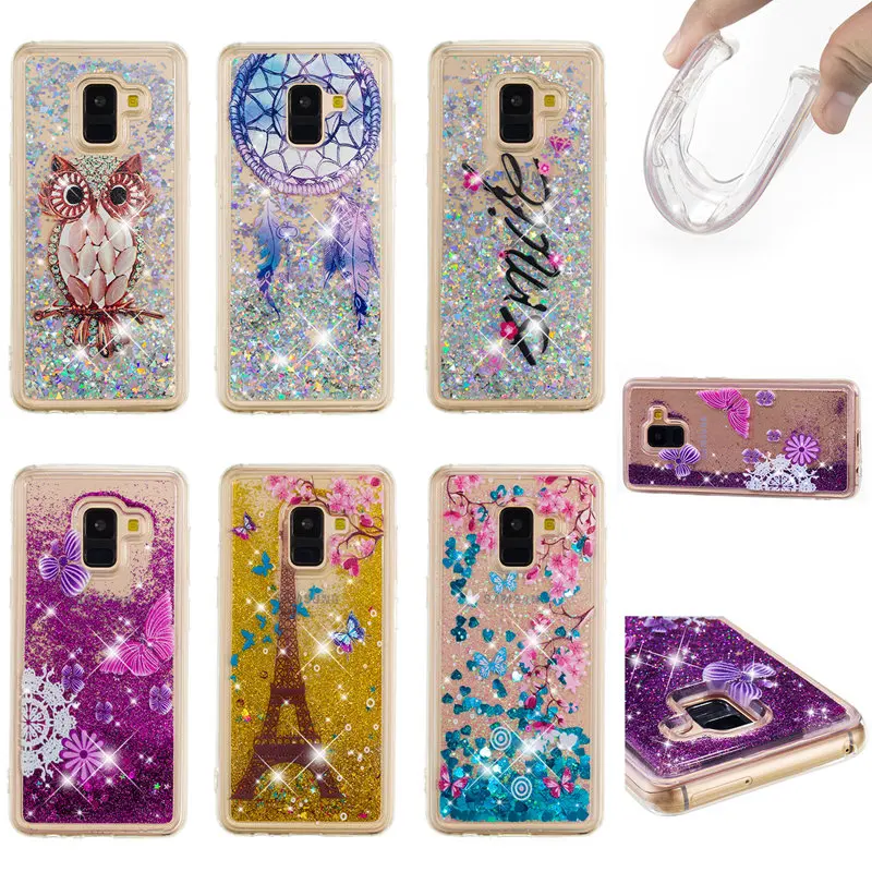 J&ampR Case For Samsung A8 Plus 2018 Soft Glitter Dynamic Liquid Quicksand Silicone TPU Galaxy S9 Cover |