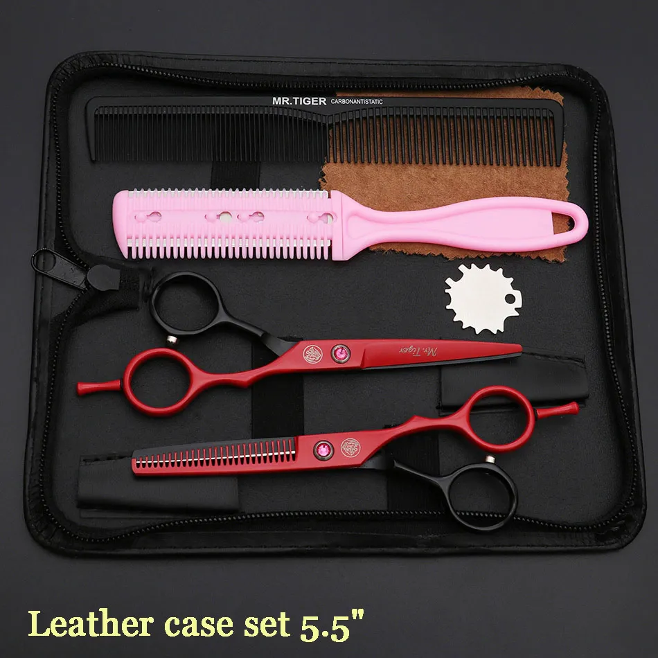 leather case set Острое лезвие 6,0 дюймов, парикмахерские ножницы, профессиональные ножницы для волос, набор 5,5, ножницы для стрижки волос, парикмахерские ножницы, Парикмахерская бритва - Цвет: leather case set