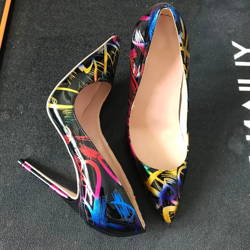 Ботинки на высоком каблуке 10 см с граффити сказочные туфли тонком сексуальные