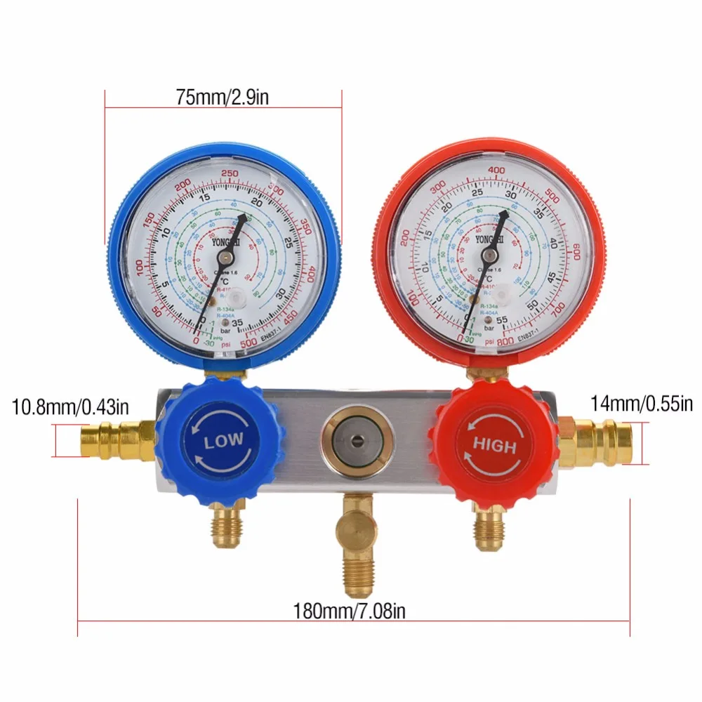 0~ 500Psi манометр холодильного коллектора, набор переменного тока, диагностический фтор, настольный манометр, инструменты для кондиционирования воздуха со шлангом для R134A