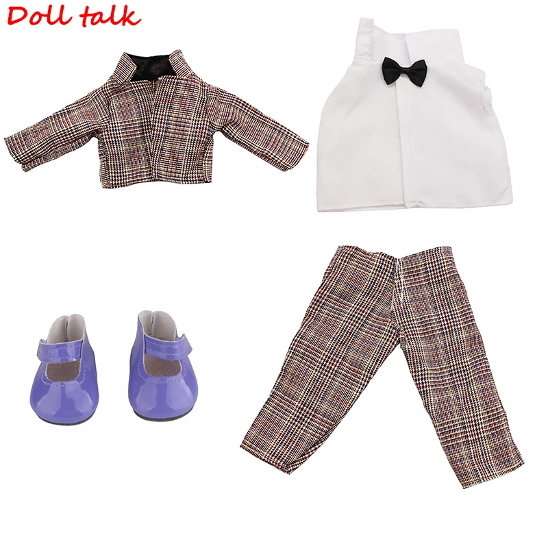 3pcs/set Suit Doll Outfit For 43cm Baby Tuxedo Coat+T-shirt+Trousers Set For 18Inch Amerian Zapf Doll Clothes Child's Gift Shoes