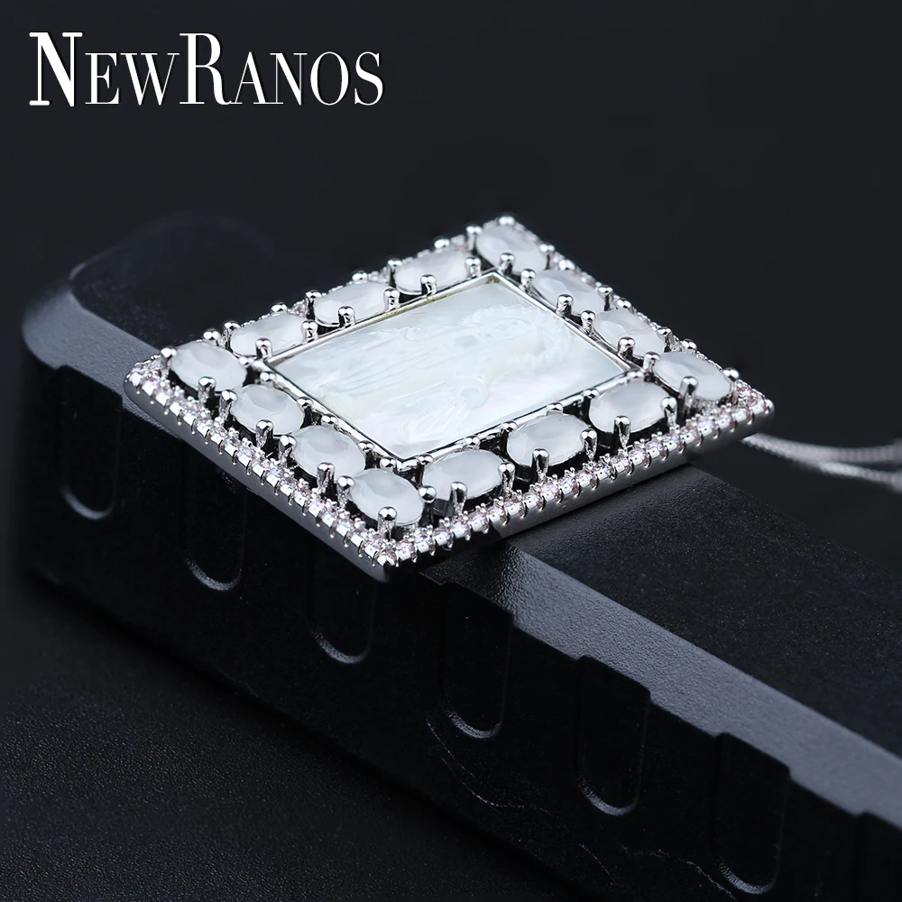 Newranos ожерелье с кулоном Девы Марии геометрическое квадратное натуральный