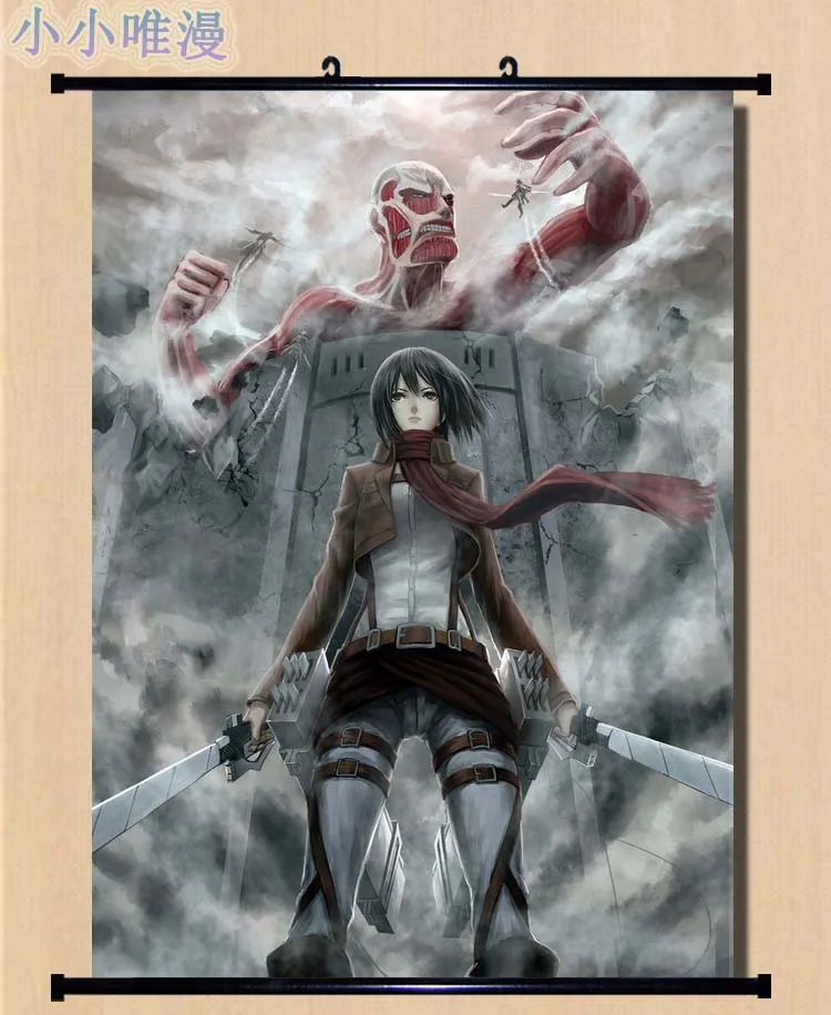 

Japanese Decorative Picture Anime Attack on Titan Shingeki no Kyojin Mikasa Ackerman & Eren Jaeger Home Decor Wall Scroll Poster