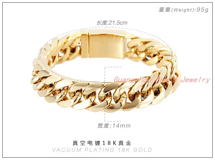 

8.5"x14mm Charming Gold Tone Link Mens Jewelry 316L Stainless Steel Curb Cuban Chain Bracelet Bangle Christmas Gift
