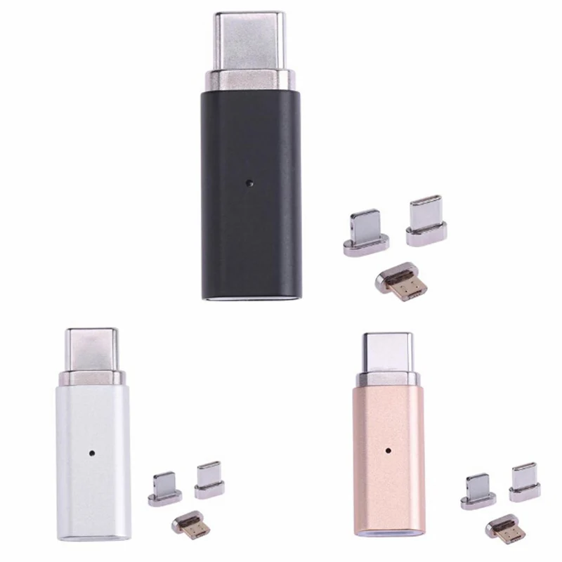 3 в 1 Micro USB Female to Type C/Android/IOS Мужской Магнитный адаптер металлический кабель для