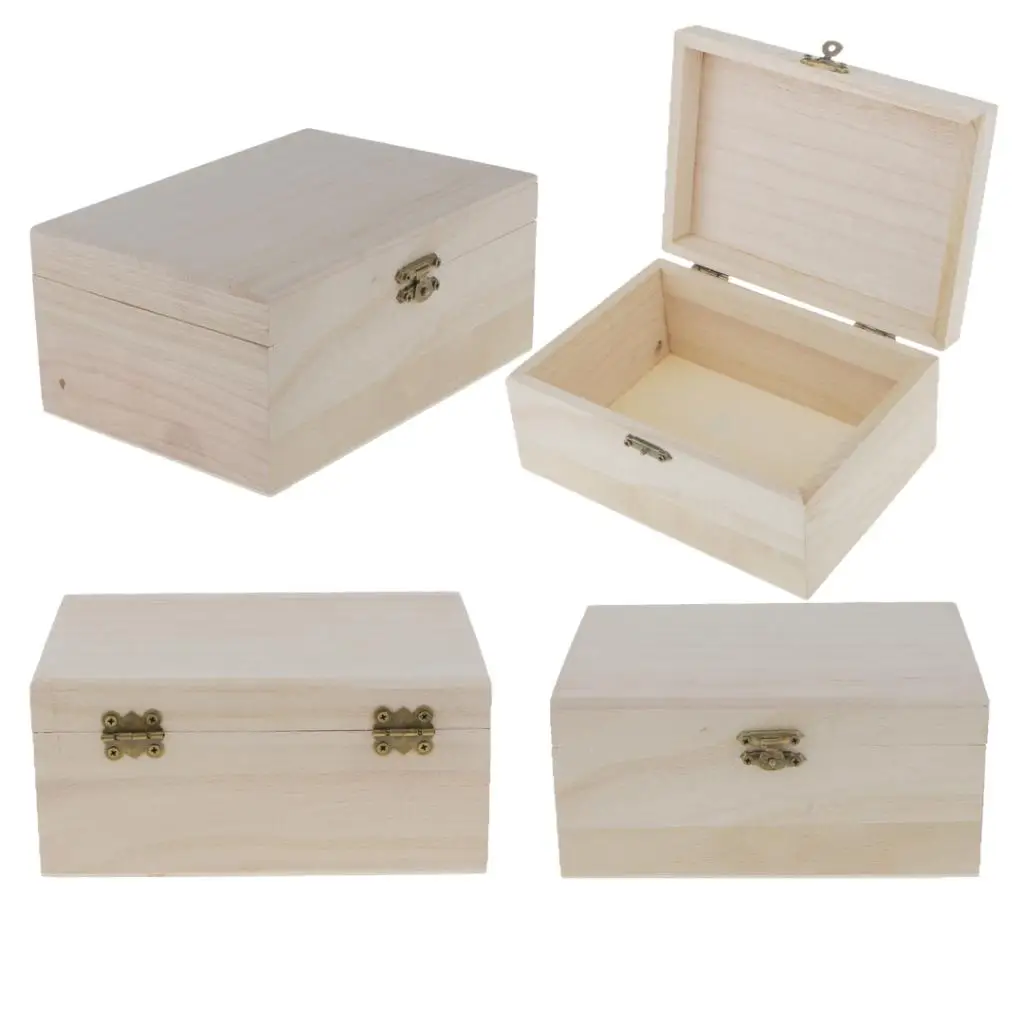 10pcs Unfinished Wood Crafts Jewelry Box Treasure Small Storage For Jewellery Postcards Makeup