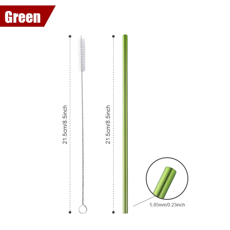 Green straight 5pcs 5 шт питьевой соломы с чистящей щеткой набор многоразовых коротких коктейльных трубок золотые металлические соломинки пищевые сочные вечерние бар набор соломинок - Цвет: Green straight 5pcs