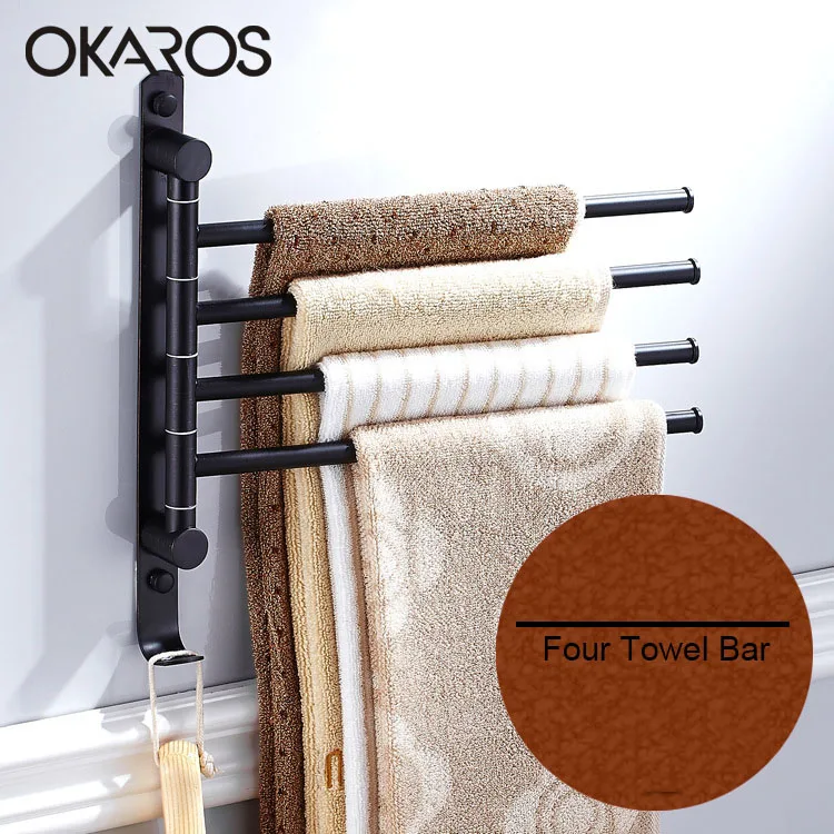 Black Four Bar OKAROS вешалка для полотенец для ванной комнаты с крюком, вращение на 180 градусов, слой из нержавеющей стали, вешалка для полотенец, настенный держатель для полотенец для ванной комнаты - Цвет: Black Four Bar