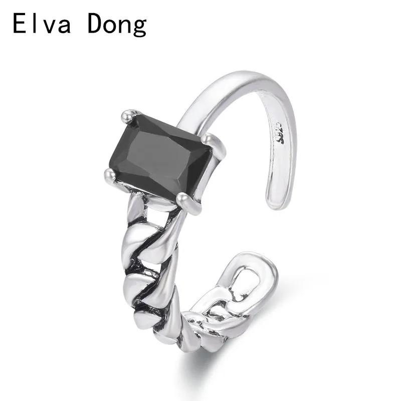 Черный прямоугольник CZ серебряный цвет бордюр цепочка браслет Открытые Кольца