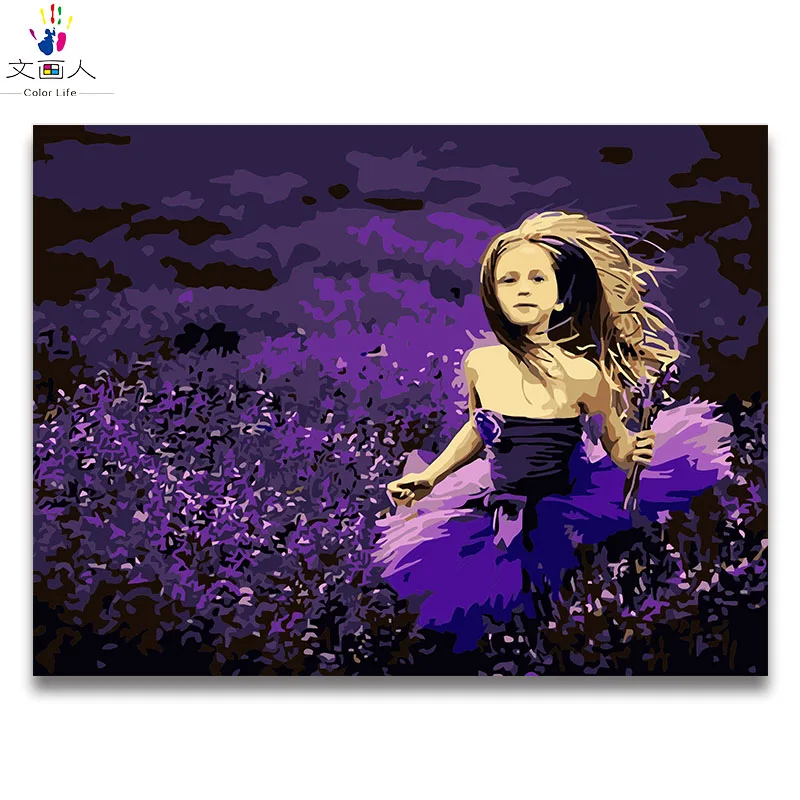 Девушка бегущая в Лаванде Цветы diy цифровая картина маслом по номерам с цветами