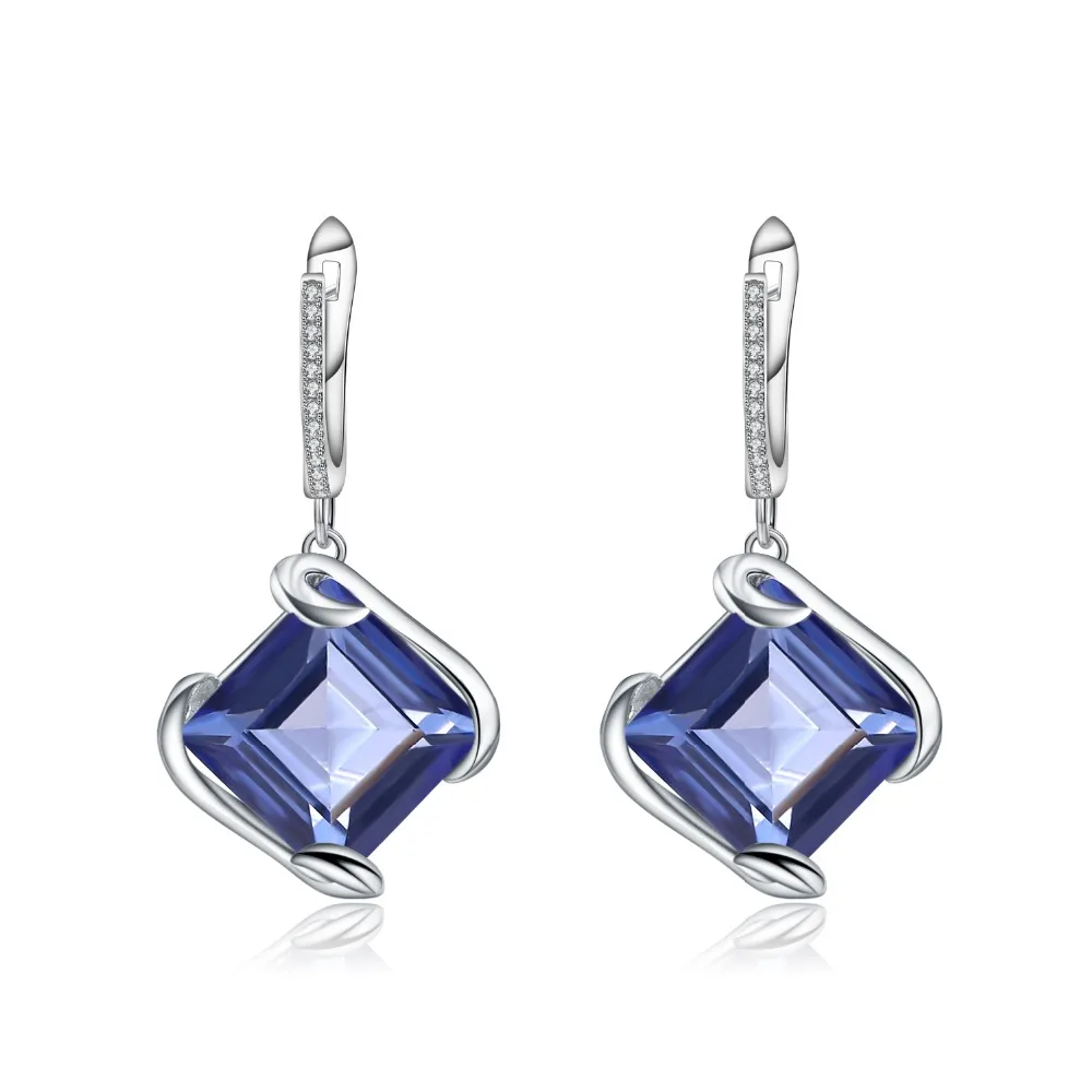 

GEM'S BALLET Classic Square Natural Iolite Blue Mystic Quartz Drop Earrings 925 Sterling Silver Fine Jewelry For Women Wift Gift
