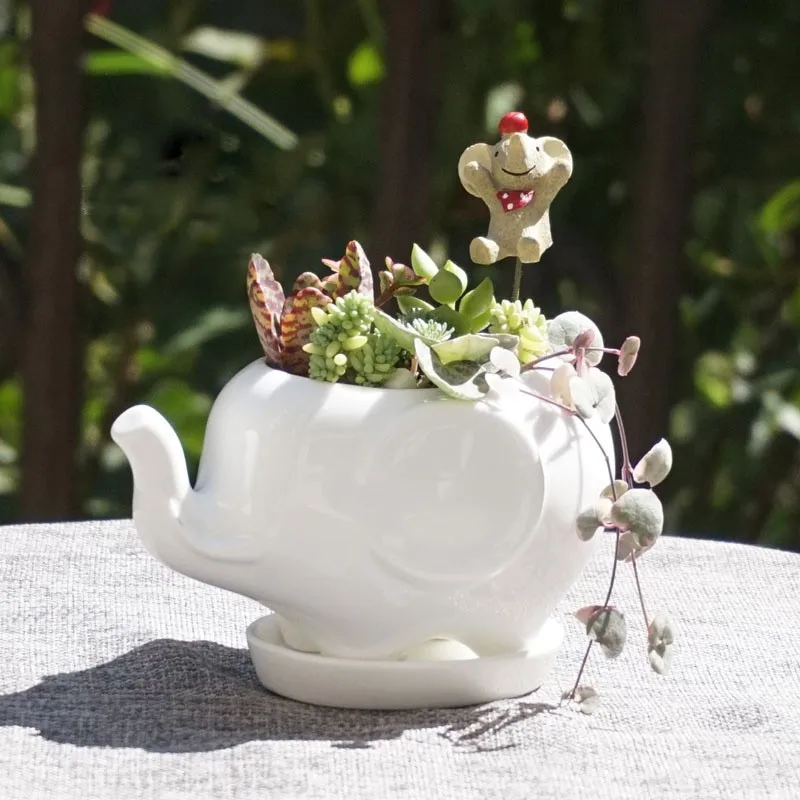 Керамический горшок для цветов Kawaii с маленькими животными белый фарфор