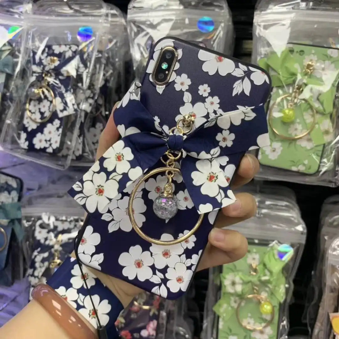 Для iPhone XS Max 3D цветок задняя крышка+ пленка для экрана из закаленного стекла для iPhone X XR 7 8 6s Plus чехол бант Подвеска+ ремни