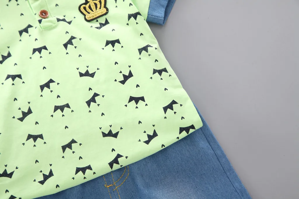 Toddler Boy Clothes Summer Crown T Shirt+ Denim Shorts Pants Sets Outfits Children Baby Clothing For Boys 1 2 3 4 5 Years