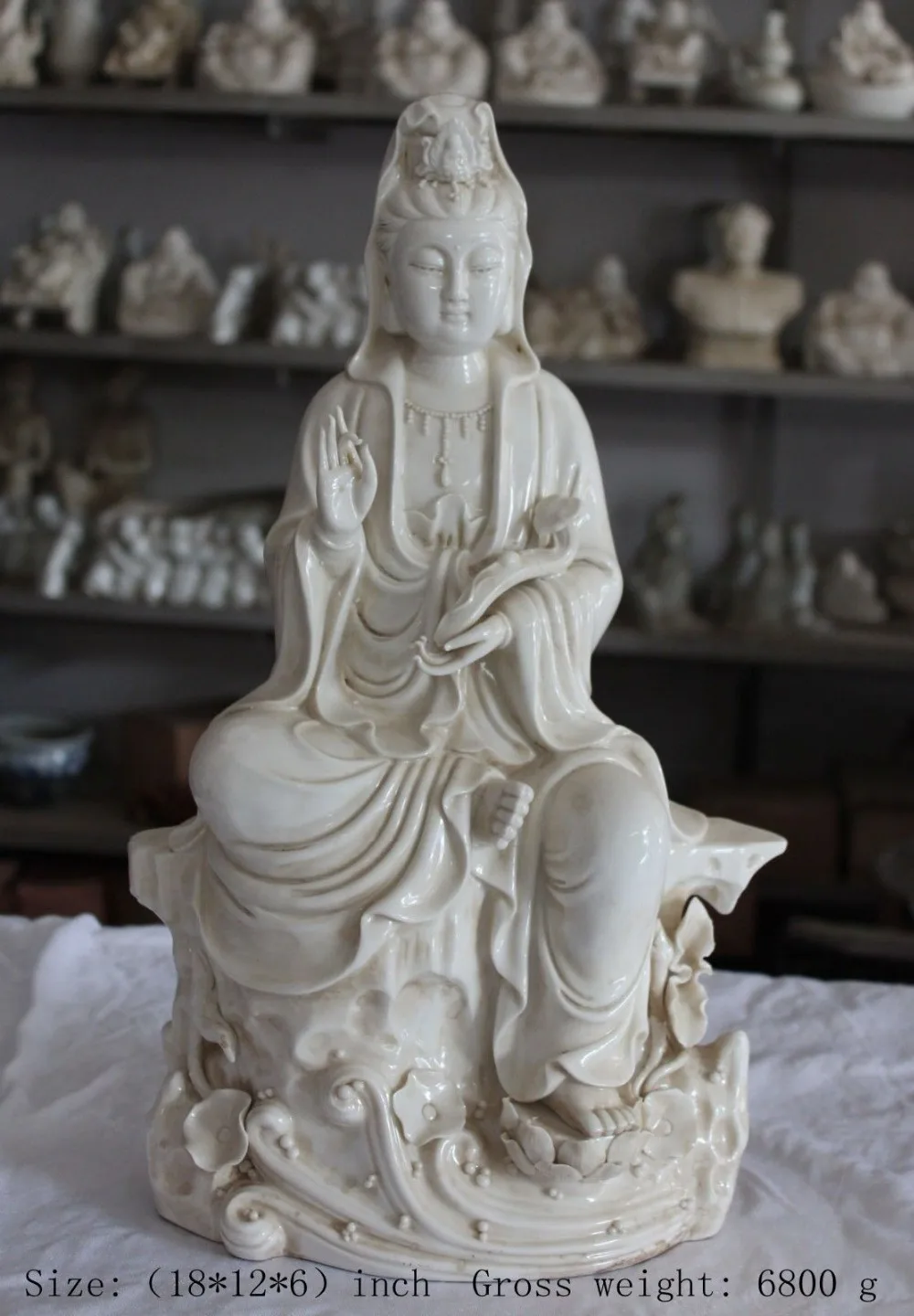 

Height:18 inches / Exquisite Chinese Dehua white porcelain goddess guanyin bodhisattva lotus statue