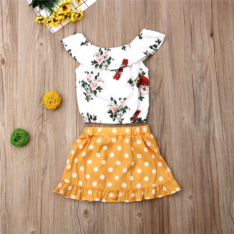 Милый комплект из 2 предметов одежда для маленьких девочек топы с открытыми