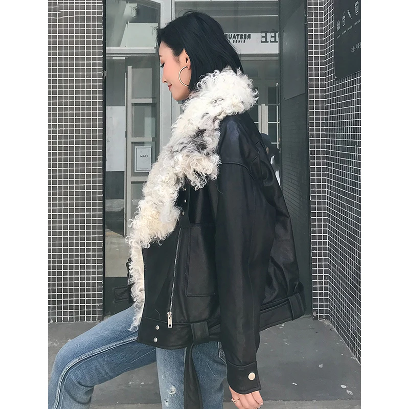 2018 Real Natural Sheepskin Short Jackets with Wool Turn-down Collar Long Sleeve Fashion Lady'S Coat New Design Solid Warm | Женская