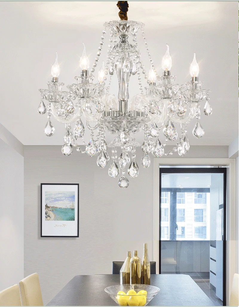 European Candle Crystal Lamp Living Room Large Crystal Chandelier Lighting Modern Atmosphere Restaurant Bedroom Hanging Lamps
