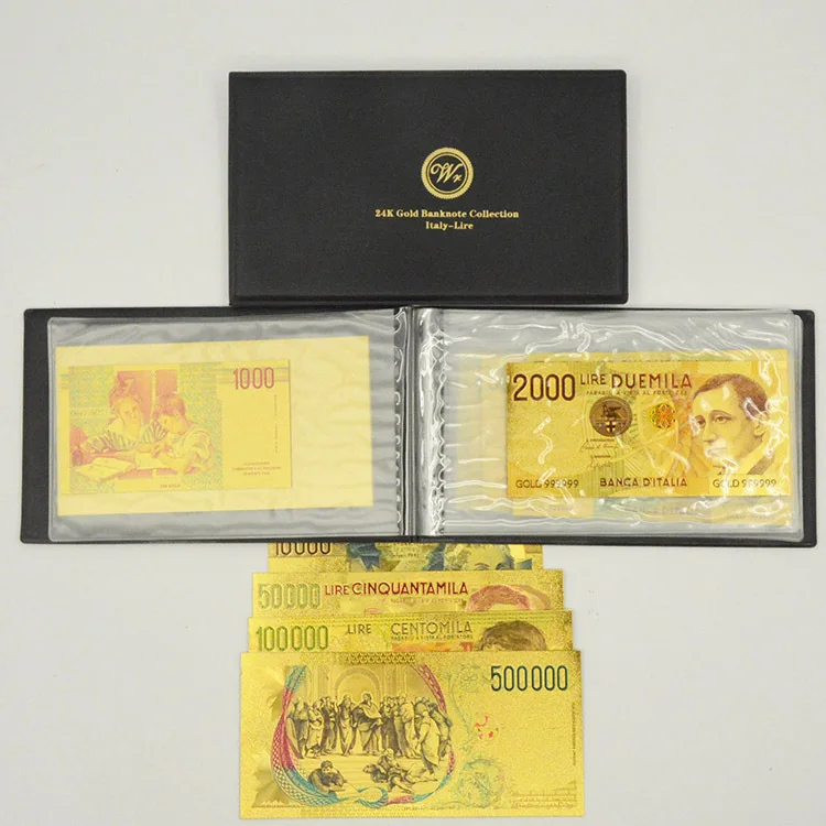 7 шт. полный набор итальянских банкнот Lire цветные золотые банкноты из фольги