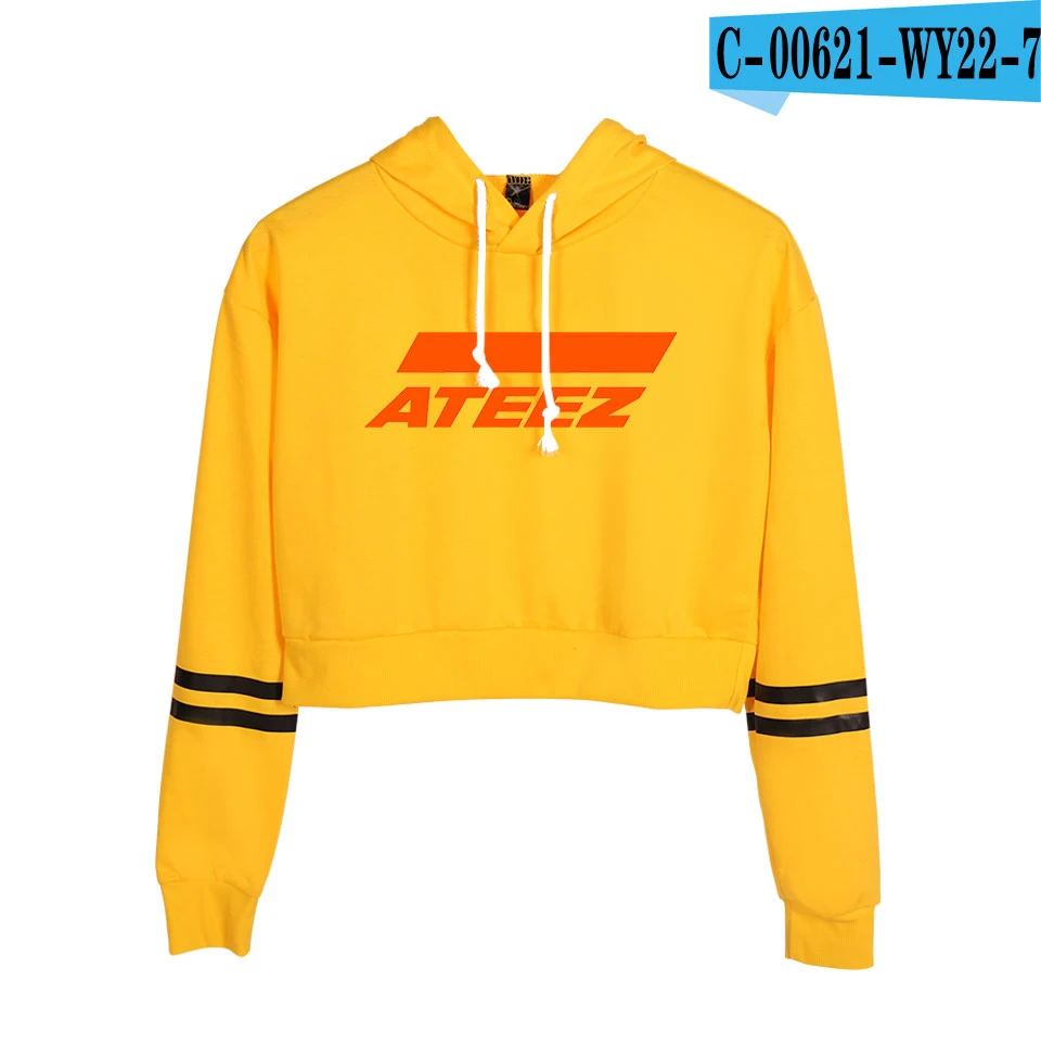 Ateez Kpop корейский Стильный пупок толстовки Толстовка с принтом крутая женская сексуальная новая уличная популярная пуловер Harajuku Толстовка - Цвет: yellow