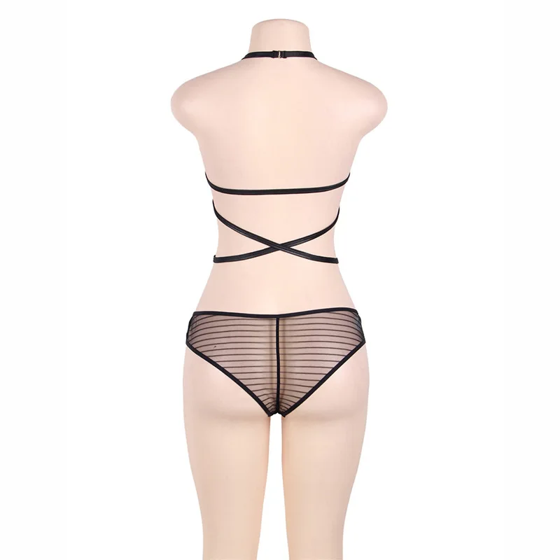 

New 2018 Plus Size Sexy Lingerie Hot Women Transparent Hanging Neck Teddy Sexy Babydoll Hollow Out Erotic Underwear