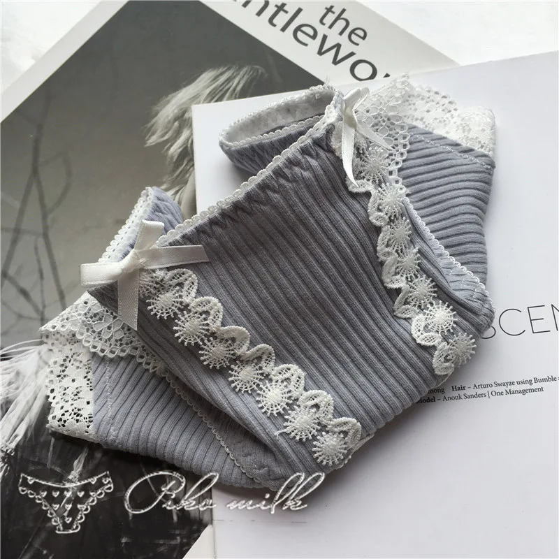 gray SP& CITY, японский стиль, бант, милое кружевное нижнее белье для девочек, милые женские хлопковые сексуальные трусики, танга, мягкие дышащие Бесшовные трусы, нижнее белье - Цвет: gray