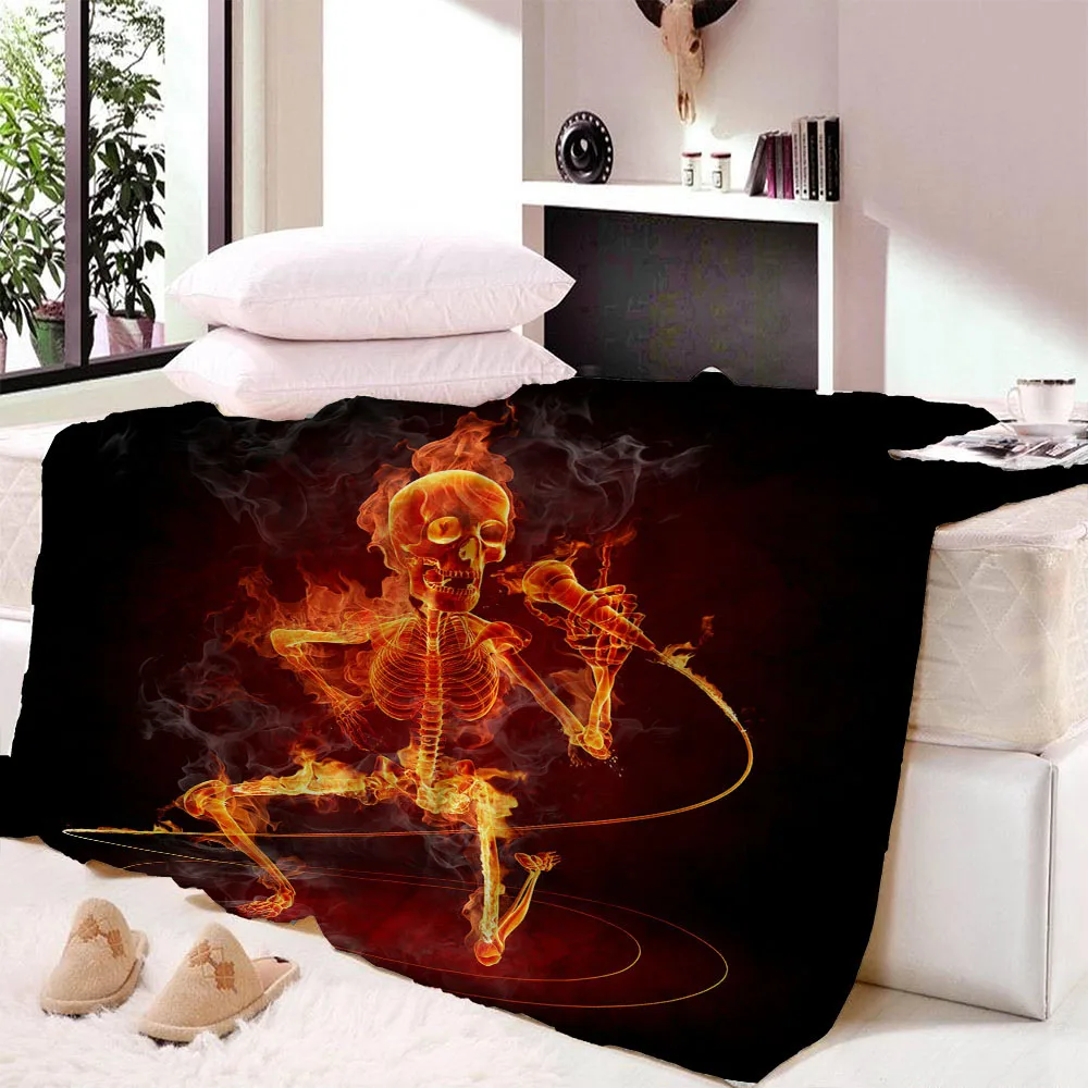 Прямоугольное супер мягкое плотное черное покрывало с черепом для кровати