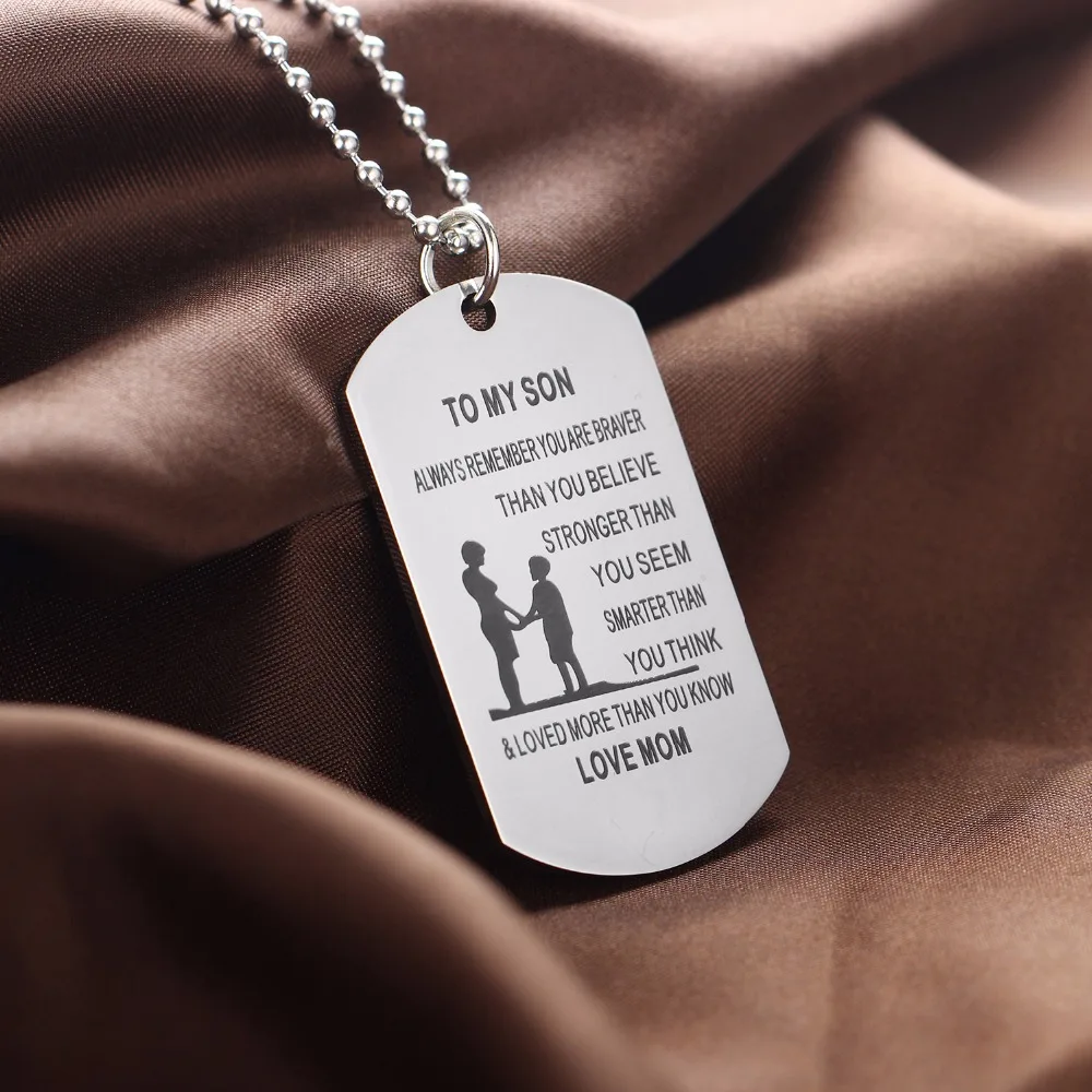 Мама Любовь к сыну dog tag Военная Униформа кулон Цепочки и ожерелья мать Семья мамы мама Обувь для мальчиков Дети подарок Нержавеющая сталь Ожерелья для мужчин Шарм ювелирных изделий