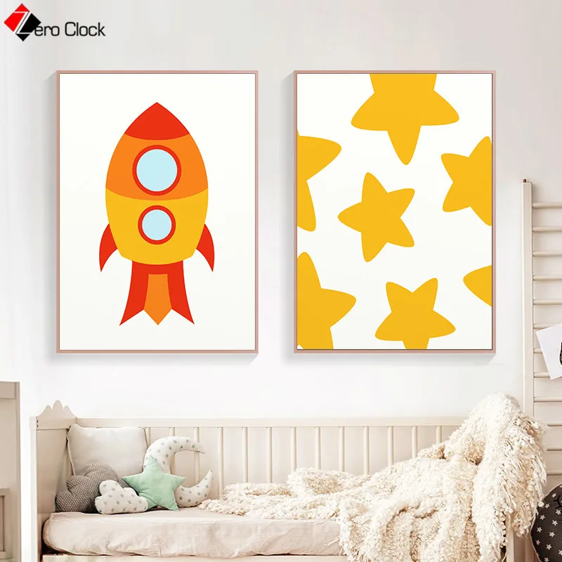 Rocket Star печатает желтую детскую стену художественная живопись на холсте