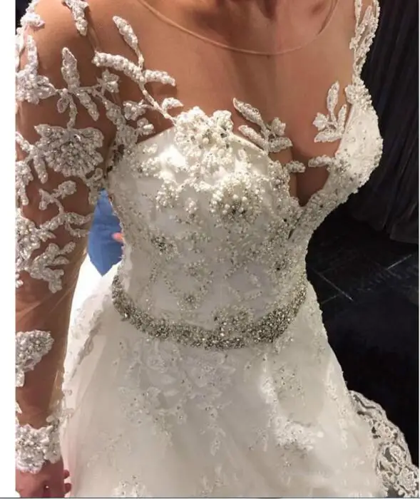 as the model Vestido de Noiva роскошное бисерное свадебное платье es прозрачное телесное Тюлевое с длинным рукавом размера плюс свадебное платье в стиле бохо Robe De Mariage - Цвет: as the model