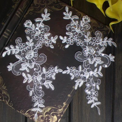 white with sequin 1 шт. 25*12,5 см золотые/белые/черные/розовые/красные свадебные платья Кружевная аппликация аксессуары вышивка кружевная аппликация Ткань - Цвет: white with sequin