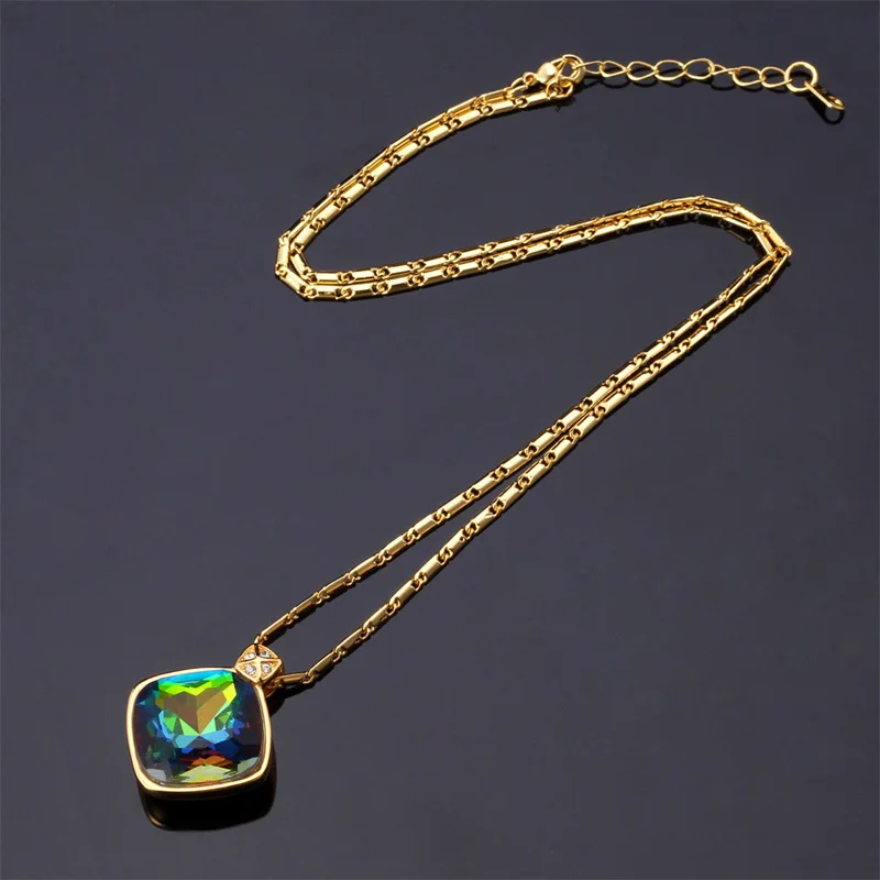 U7 Кристал Кулон Ожерелье Мода Ювелирные Украшения Подарок Подвеска Камень С