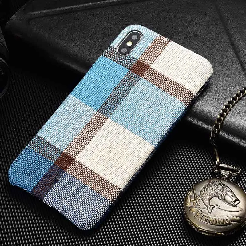 2 Тканевый чехол в клетку, Винтажный чехол для телефона, для iPhone X, XS, Max, XR, ткань, мягкая ткань, текстурный чехол, Капа для iPhone 6, 7 Plus - Цвет: 2