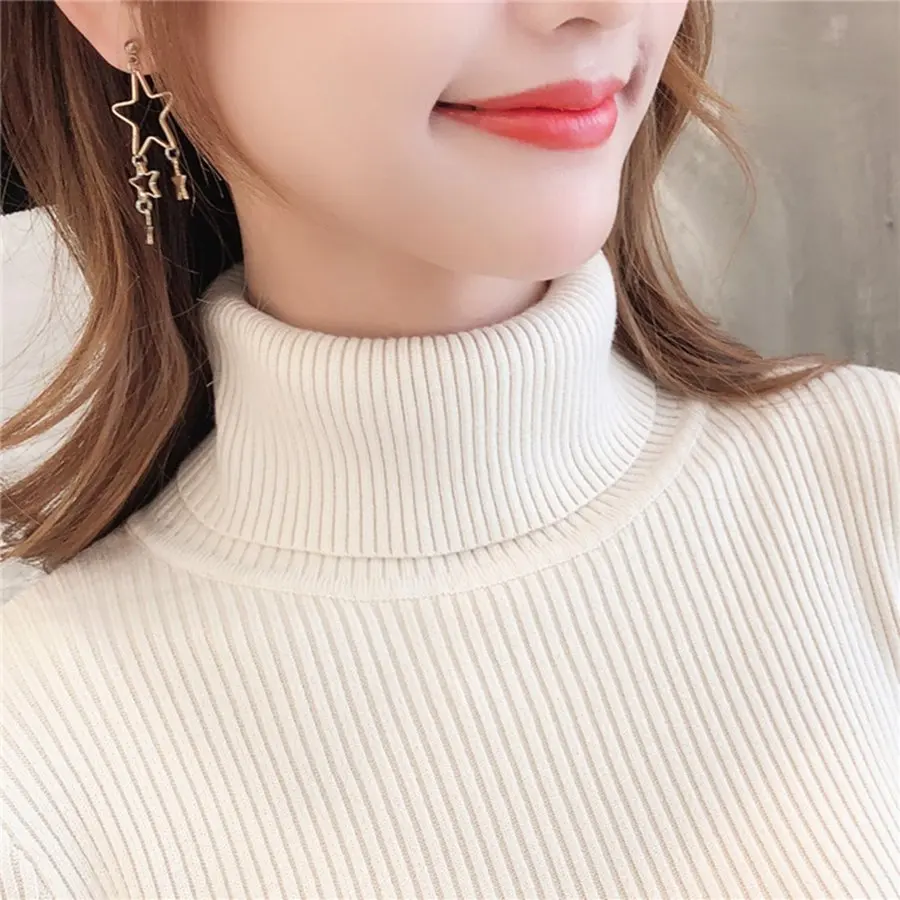 Turtleneck Warm Women Sweater Autumn Casual Korean Winter Knitted Femme Pull High Elastic Female Basic Pullovers Sweater