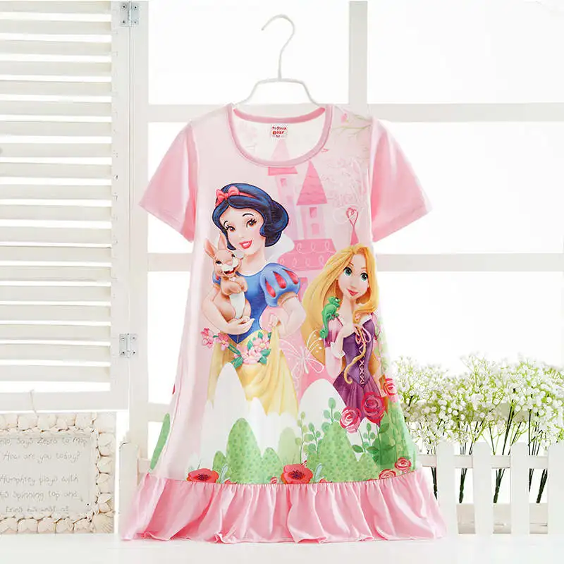Disney princess summer night dress children pajama children home clothing baby cartoon Frozen Elsa nightgown girl sleepwear robe - Цвет: 5