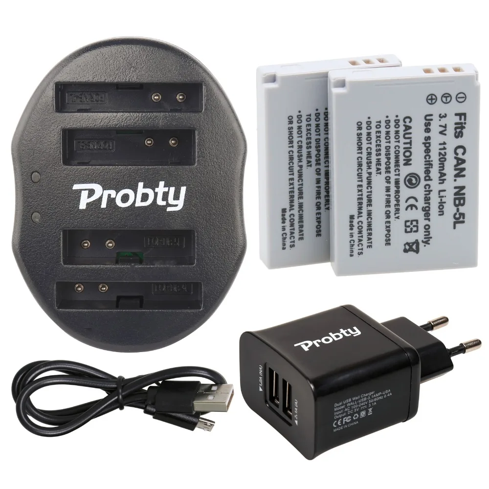 PROBTY 2 шт. NB 5L NB5L Перезаряжаемые Камера Батарея + USB Dual Зарядное устройство для Canon S110