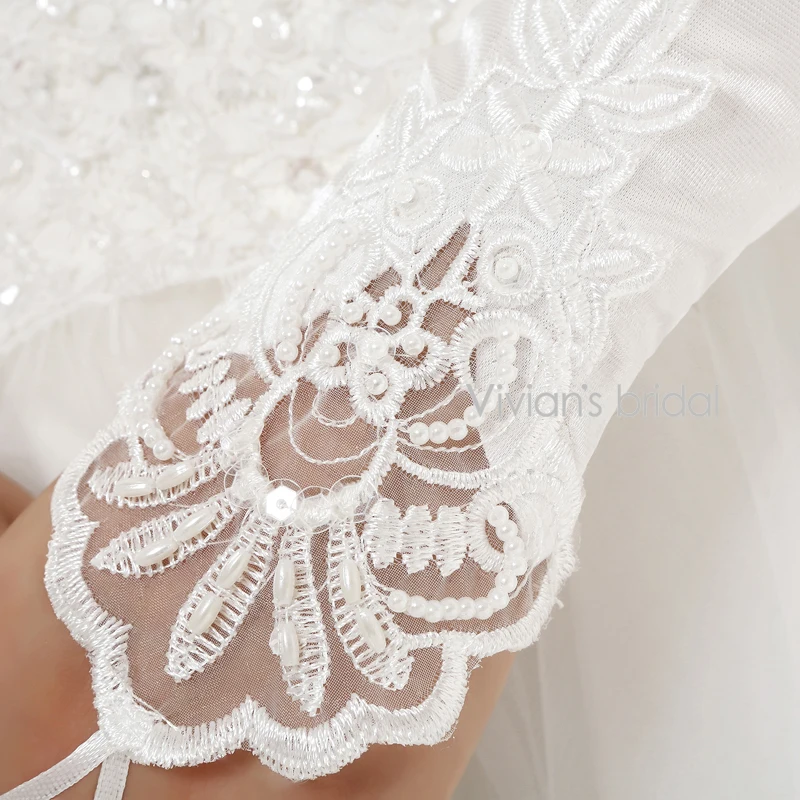 Vivian's Bridal хит продаж Дешевые Длинные свадебные перчатки без пальцев