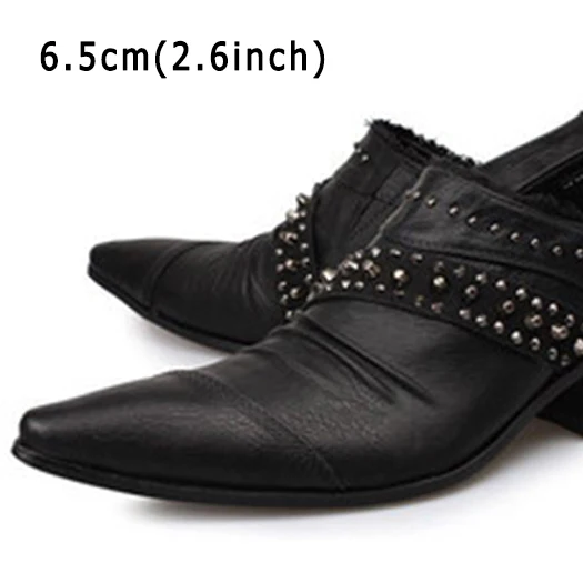 black 2.6inch Черные сапоги из натуральной кожи Для мужчин острый носок модельные туфли металлический наконечник серьги-гвоздики большой Размеры итальянские официальные ботинки с заклепками британский стиль высокий каблук Италия - Цвет: black 2.6inch