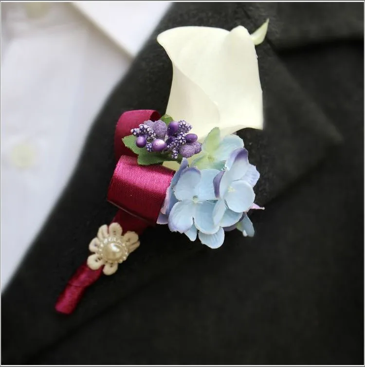 4 шт./лот DIY Мода Calla корсаж на запястье Гортензия цветы Женихи мужчины булавка для