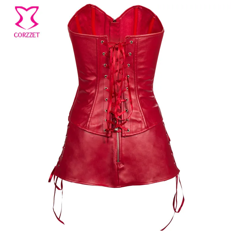 Корсет и юбка Corzzet в стиле стимпанк красный кожаный корсет на молнии с вырезами
