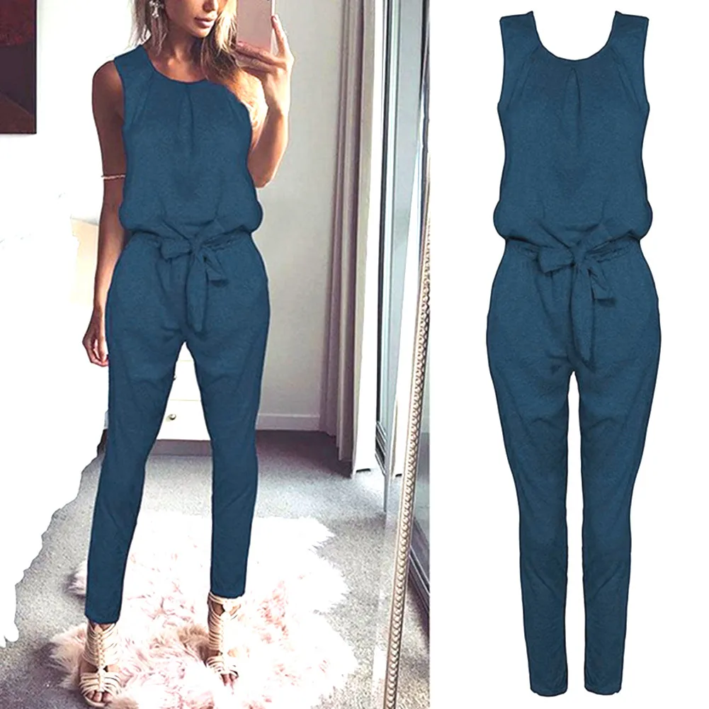 Новинка Женский бандажный комбинезон без рукавов вечерний длинные брюки