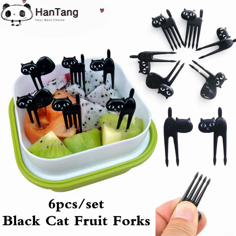 6 шт. Черный кот вилки для фруктов закуска десерт принадлежности еды кухонная